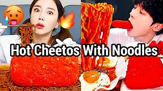 Flaming Hot Cheetos with SPICY FIRE NOODLES (No Talking) Hot Cheetos Eating Challenge  ASMR Mukbang