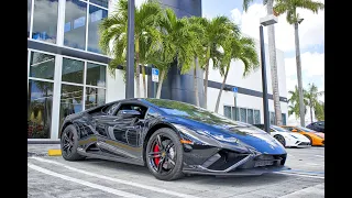 Lamborghini Huracan EVO Test Driving BLACK BULL - Start Up - Acceleration at Lamborghini Miami