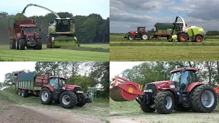 Gras hakselen en inkuilen - loonbedrijf H van Haarst met Claas Jaguar 940 en Case IH trekkers (2023)