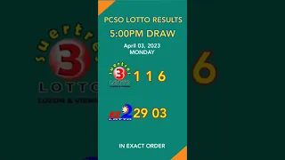 Lotto Result Today 5PM Draw Swertres Ez2 - April 03, 2023 #shorts