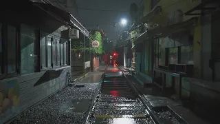 Journey Along an Old Railroad Track in the Rainy Night. Rain Sounds ASMR