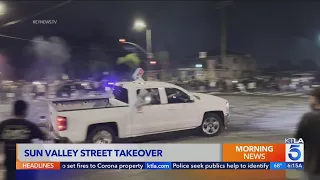 Truck with Dominos sign seen doing donuts in Sun Valley street takeover