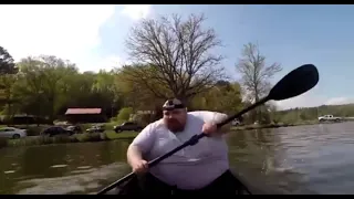 fat guy sings moana on canoe
