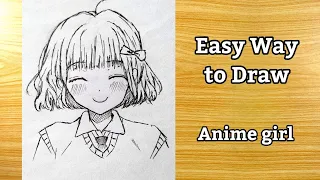 Easy to draw anime girl | How to draw cute smiling anime girl step by step