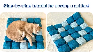 How to Sew a Cat Bed. Easy Pattern. Puff Quilt Tutorial for Beginners.