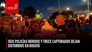 Seis policías heridos y trece capturados dejan disturbios en Bogotá