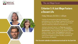 The Just Wage Forum on Criterion 1: A Just Wage Promotes a Decent Life