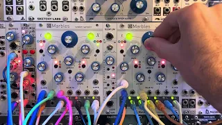 2x Mutable Instruments Marbles self modulations.  Jazzy off grid percussion in eurorack modular.