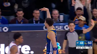 Klay Thompson is on fire! The whole arena is going wild after he scores 27 points in the first half