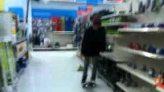 Hunter's tre flip attempt in Wal-Mart
