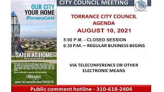 Torrance City Council Meeting August 10, 2021