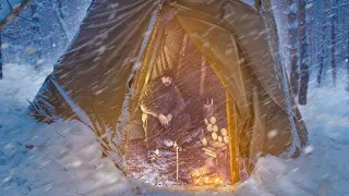 I'm building a wigwam in the winter forest. Solo overnight in a makeshift shelter.