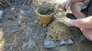 Cooking A Huge Sweet Potato In Clay Caveman Style