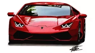 How to Draw a Realistic Supercar - Lamborghini Huracan - Tutorial