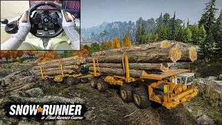 BIGGEST LOG TRUCK Transporting long Logs | Snow runner | Off Road & Mud  | Logitech G923 Gameplay