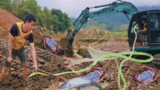 Synthesizing excavators to dig ponds, paving the way to catch green snakes.