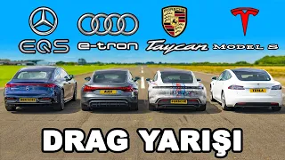 Mercedes EQS vs E-tron GT vs Taycan 4 vs Model S: DRAG YARIŞI