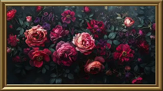 Vintage Red Flowers Painting | Gold Frame TV Art | Art Screensaver for TV | 1 Scene - 2 Hrs