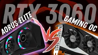 Compared video cards RTX 3060 LHR Aorus Elite vs RTX 3060 12Gb Gaming OC from GIGABYTE. Disassembly