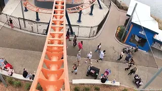 Ice Breaker coaster front seat POV. Sky Rocket launched shuttle ride at SeaWorld Orlando in Florida