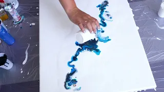 Acrylic pouring - Big canvas dutch pour with PAYNES GREY 💙 - Ocean fluid painting