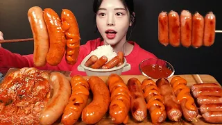 SUB)탱글탱글 소세지에 불닭마요 듬뿍! 빅후랑크 비엔나 먹방 꿀조합 리얼사운드 Sausage Mukbang Asmr