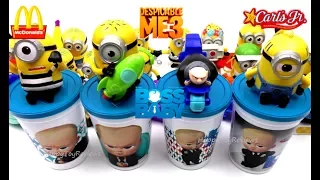 McDONALD'S DESPICABLE ME 3 HAPPY MEAL TOYS BOSS BABY CARL'S JR HARDEE'S CUPS MINION STRAW FULL SET 4