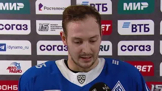 Павел Кудрявцев после 1-го периода матча против ХК «Спартак» в 42-м туре КХЛ