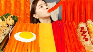 [Mukbang ASMR] THICK🔥 Rose Noodle & Buldak Fen Haozi Spicy Tteokbokki Recipe & Fried shrimp Ssoyoung