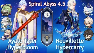 C0 Neuvillette Hypercarry x C0 Ayato Taser Hyperbloom - Spiral Abyss 4.5 | Floor 12 | Genshin Impact