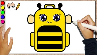 How to Draw Cute Bee Backpack - Drawing Very Cute Bee Backpack Easily