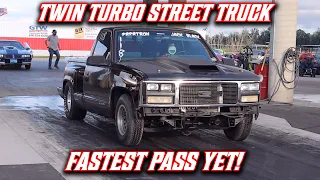 Twin Turbo OBS Street Truck runs its FASTEST ET & MPH EVER!