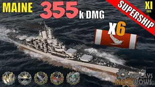 SUPERSHIP Maine 6 Kills & 355k Damage | World of Warships Gameplay