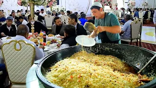 A large and delicious pilaf which was prepared for a wedding ceremony in the national style
