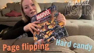 Hard candy & page flipping whisper: MARVEL Encyclopedia ~ ASMR Relaxing Eating Sounds