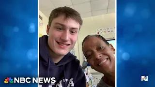 Kindergarten teacher and former student reunite in teary embrace