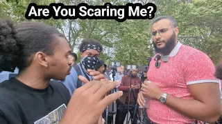 An atheist bumped into the wrong Muslim! Mohammed Hijab And Atheist Speakers Corner Sam Dawah