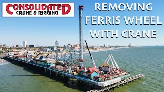 Consolidated Crane Removes Ferris Wheel from Historic Pleasure Pier in Galveston, Texas (2021) (4K)