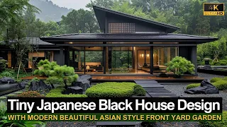 The Allure of Tiny Modern Japanese Black House Design with Beautiful Asian Style Front Yard Garden
