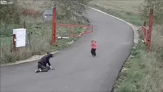 Mother with kids on an ATV crashes into a gate