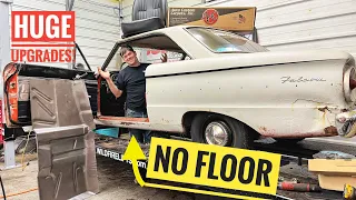 WE CUT THE FLOOR OUT! Big Upgrades for the 63 Falcon Futura Hardtops interior.