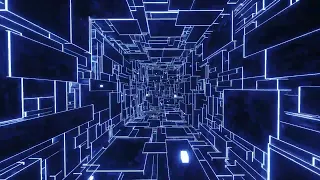 4K Animation. VJ Loop. Flying through a glowing blue maze. Infinitely looped animation