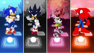 Muscular Sonic 🆚 Dark Blue Sonic 🆚 Amy Exe Sonic 🆚 Spiderman Sonic | Sonic Tiles Hop EDM Rush