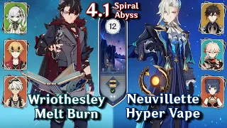 C0 Wriothesley Melt Burn & C0 Neuvillette Vape | Spiral Abyss 4.1 - Floor 12 9 Star | Genshin Impact