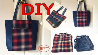 UPCYCLE OLD CLOTHES INTO COOL REVERSIBLE TOTE BAG | TURN OLD SHIRT INTO BAG