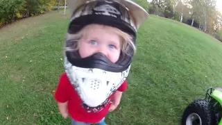 2 1/2 year old rides quad for the first time - Kawasaki KFX 50