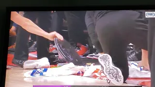 Ref knocks over whole tray of drinks on floor NBA