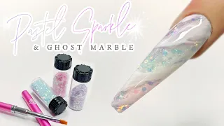 Pastel Sparkles & Ghost Marble | Encapsulated Nail Art Design