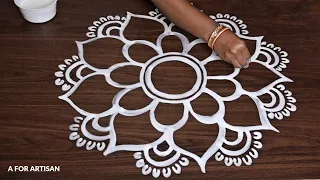 Step by Step Big Round Flower Rangoli Designs for Manabasa Gurubar🌺| Special Alpona Design 🌷