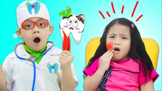 Annie and Cherry Pretend Play Going To The Dentist | Brush Your Teeth Kids Stories